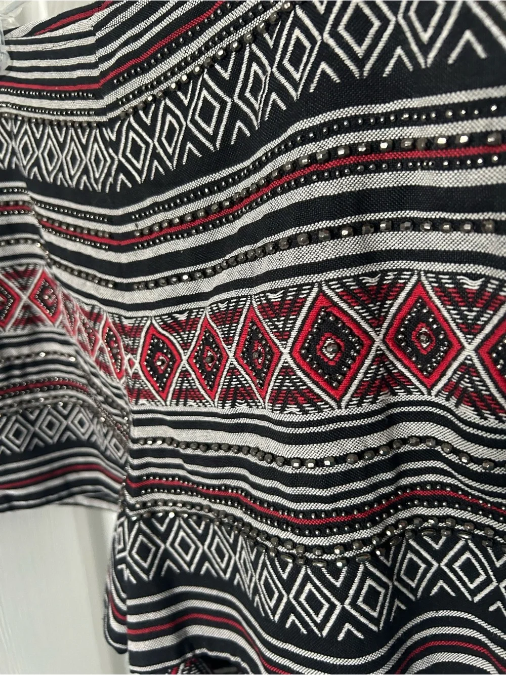 Divided H&M White Black & Red Geometric Print Shorts with Silver Beads